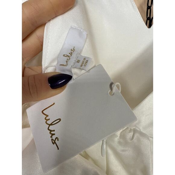 NWT Lulus Blissfully Beloved Ivory Backless A-Line Bow Maxi Dress Bridal Size M - Picture 9 of 10